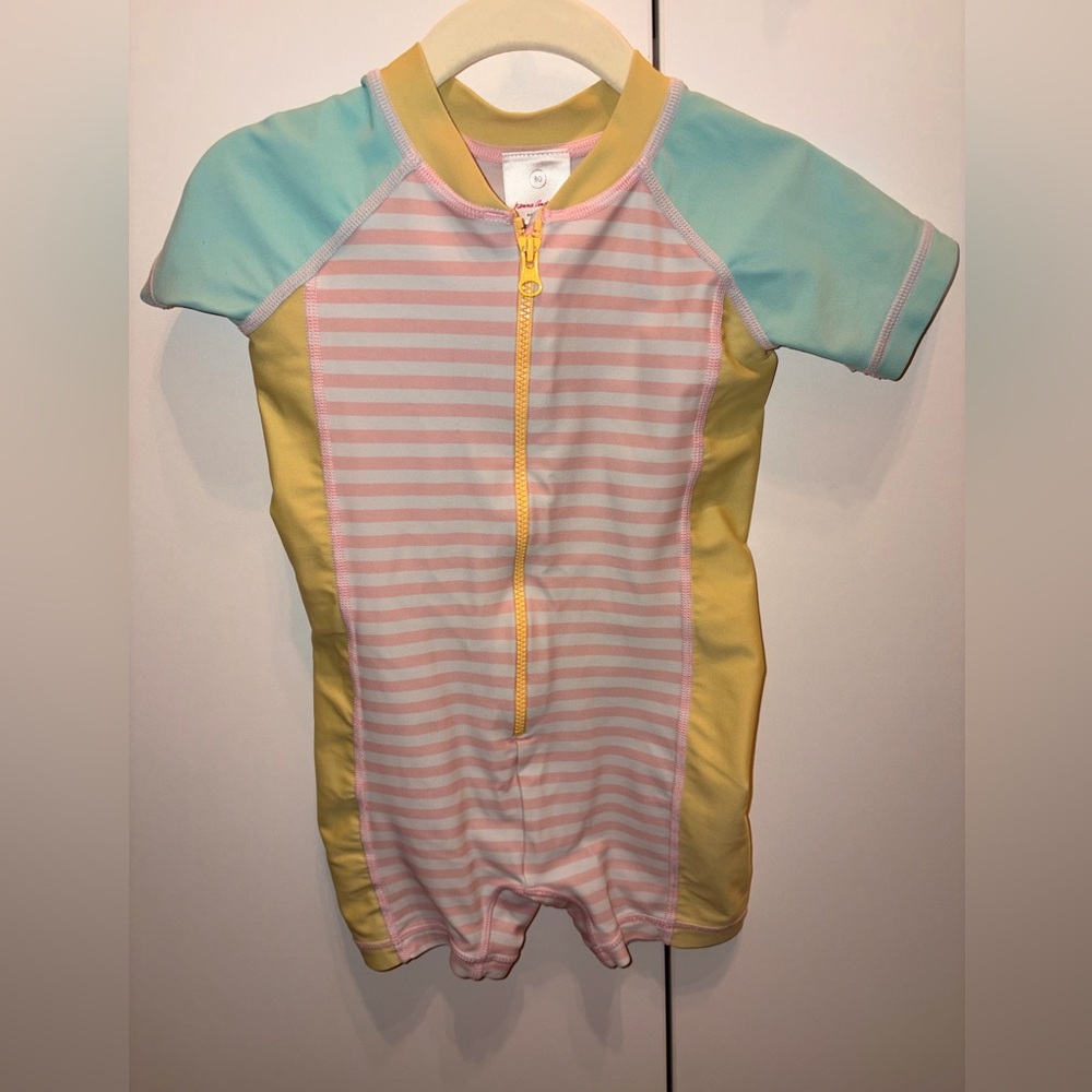 Hanna Andersson Pink and Yellow Striped Kids Rashguard
